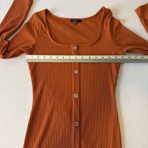 Iris Women's M Boho Ribbed Knit Long Sleeve Bodycon Dress Pumpkin Orange Fall - Picture 7 of 9